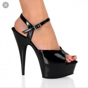 Pleasers black patent platform stilettos